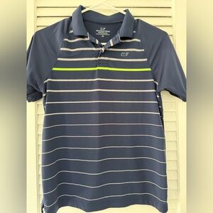 Vineyard Vines Boys Blue Striped Polo Shirt- Performance fabric Boys size 12-14